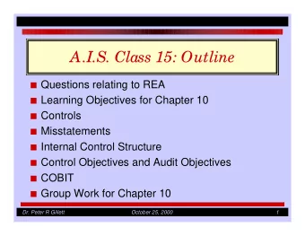 A.I.S. Class 15: Outline I Questions relating to REA I Learning Objectives for Chapter 10 I