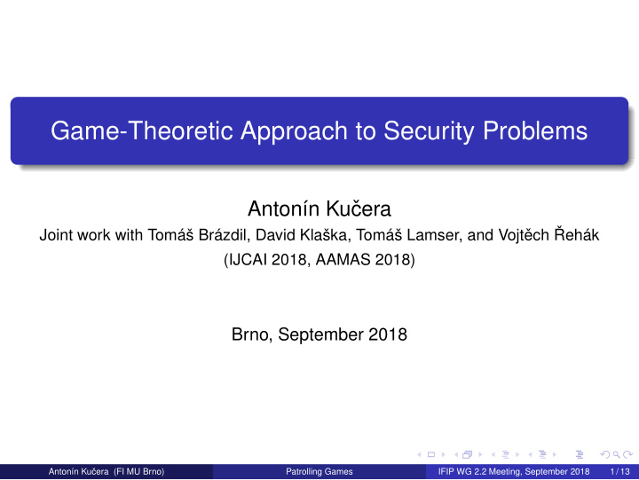 game theoretic approach to security problems