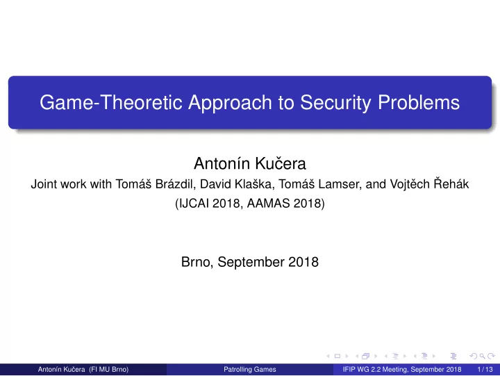 game theoretic approach to security problems