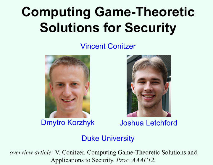 computing game theoretic solutions for security