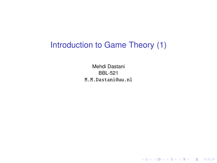 introduction to game theory 1