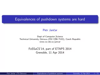 Equivalences of pushdown systems are hard  Petr Jan  car  Dept of Computer Science  Technical