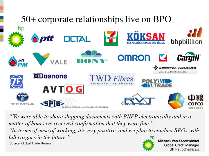 50 corporate relationships live on bpo