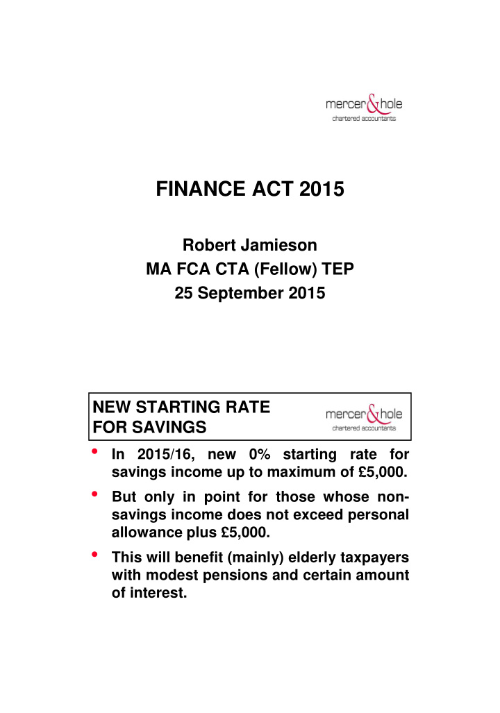 in 2015 16 new 0 starting rate for savings income up to