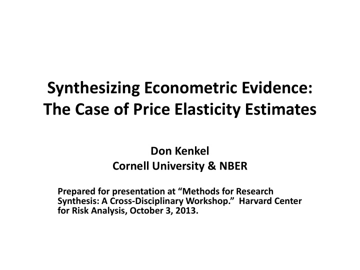 synthesizing econometric evidence the case of price
