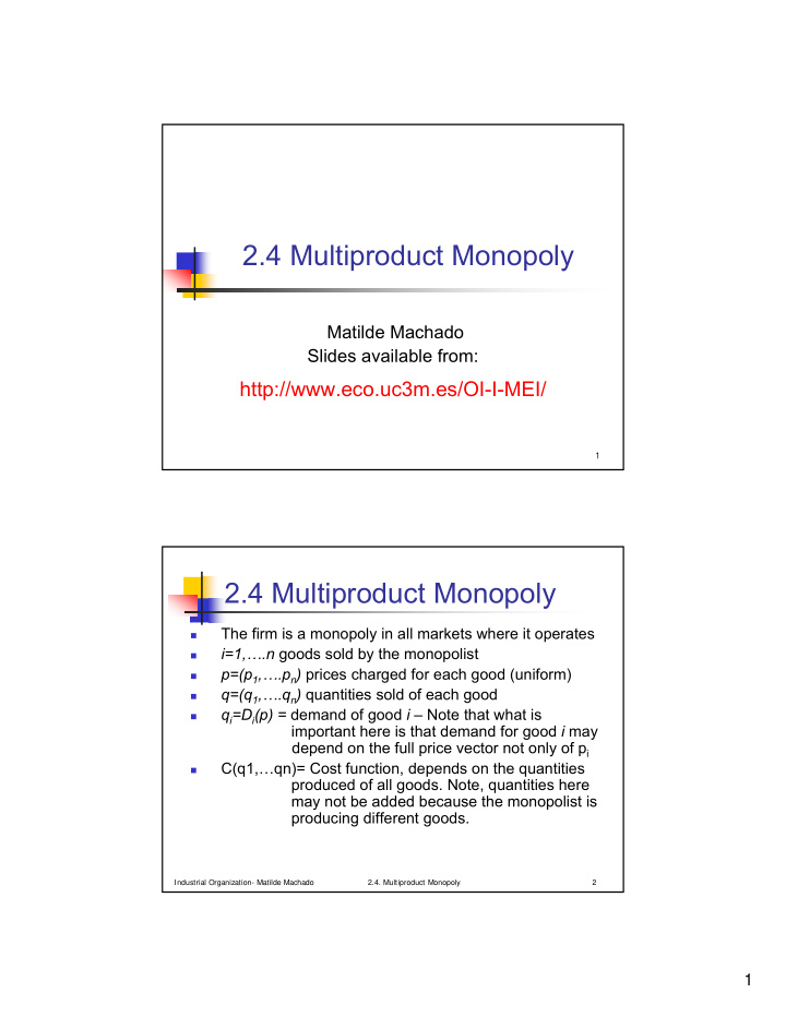 2 4 multiproduct monopoly
