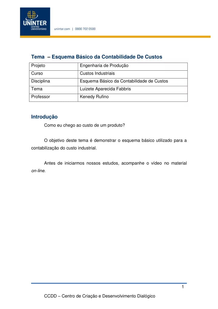 tema esquema b sico da contabilidade de custos