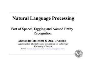 Natural Language Processing  Part of Speech Tagging and Named Entity  Recognition  Alessandro