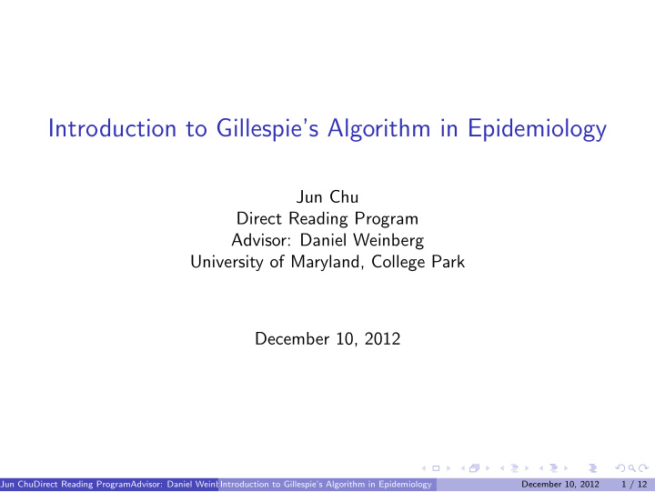 introduction to gillespie s algorithm in epidemiology