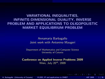 VARIATIONAL INEQUALITIES,  INFINITE-DIMENSIONAL DUALITY, INVERSE  PROBLEM AND APPLICATIONS TO
