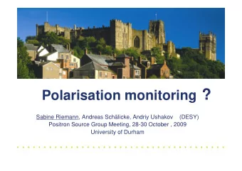 ?  Polarisation monitoring  Sabine Riemann, Andreas Schlicke, Andriy Ushakov  (DESY)  Positron