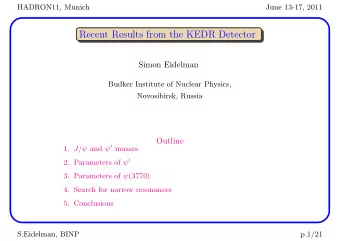 Recent Results from the KEDR Detector  Simon Eidelman  Budker Institute of Nuclear Physics,