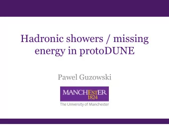 Hadronic showers / missing  energy in protoDUNE  Pawel Guzowski  Outline  Particle gun MC of