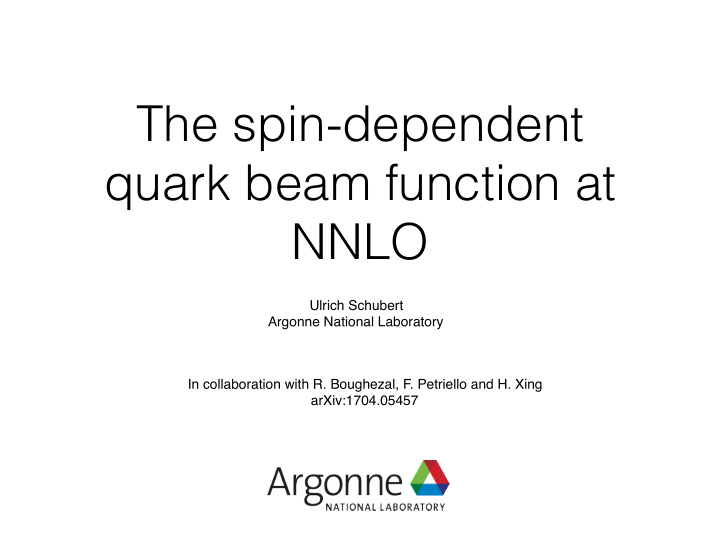 the spin dependent quark beam function at nnlo