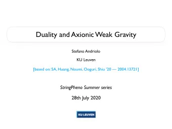 Duality and Axionic Weak Gravity  Stefano Andriolo  KU Leuven  [based on: SA, Huang, Noumi, Ooguri,