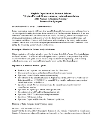 Virginia Department of Forensic Science  Virginia Forensic Science Academy Alumni Association  2019