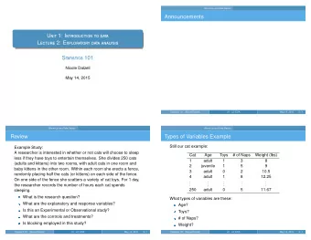 Announcements U nit 1: I ntroduction to data L ecture 2: E xploratory data analysis S tatistics 101