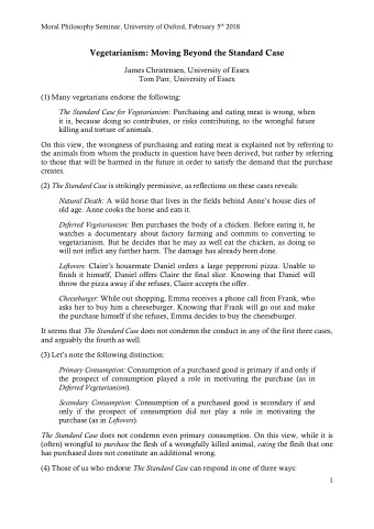 Vegetarianism: Moving Beyond the Standard Case  James Christensen, University of Essex  Tom Parr,