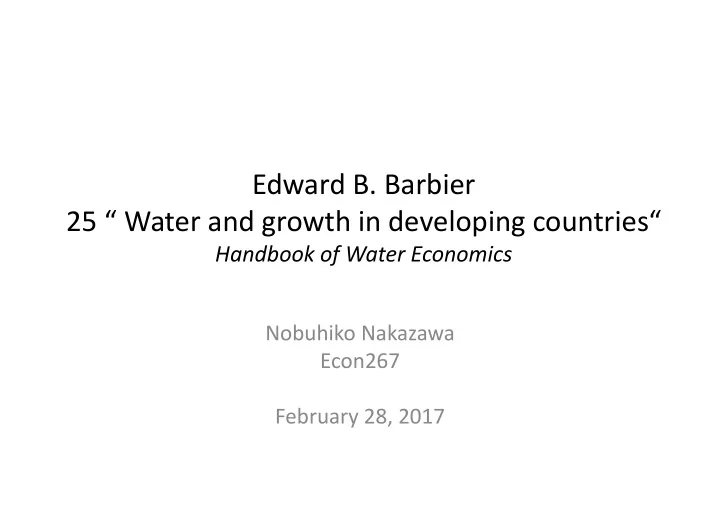 edward b barbier 25 water and growth in developing