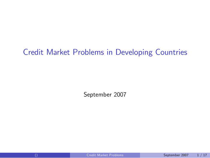 credit market problems in developing countries