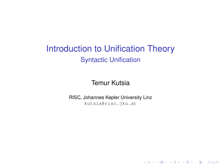 introduction to unification theory