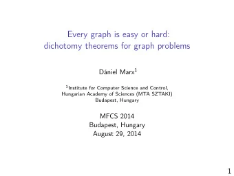 Every graph is easy or hard:  dichotomy theorems for graph problems Dniel Marx 1 1 Institute for