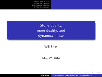 Stone duality,  more duality, and dynamics in   Will Brian  May 22, 2014  Will Brian Stone