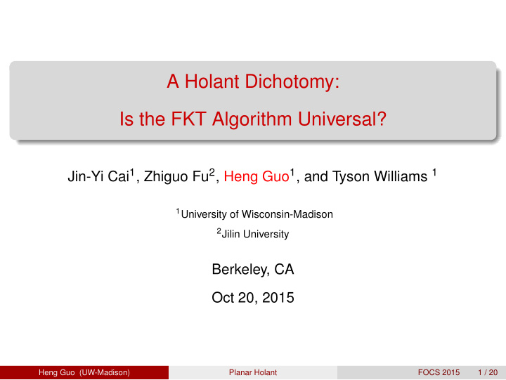 a holant dichotomy is the fkt algorithm universal