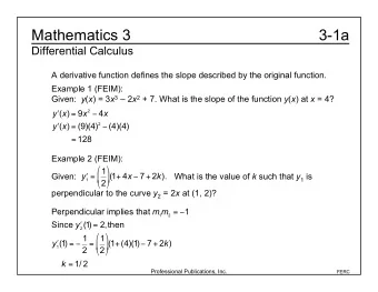 Mathematics 3  3-1a  Differential Calculus  A derivative function defines the slope described by