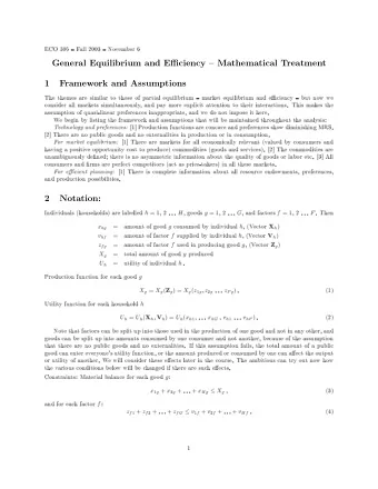 General Equilibrium and Efficiency  Mathematical Treatment  1  Framework and Assumptions  The