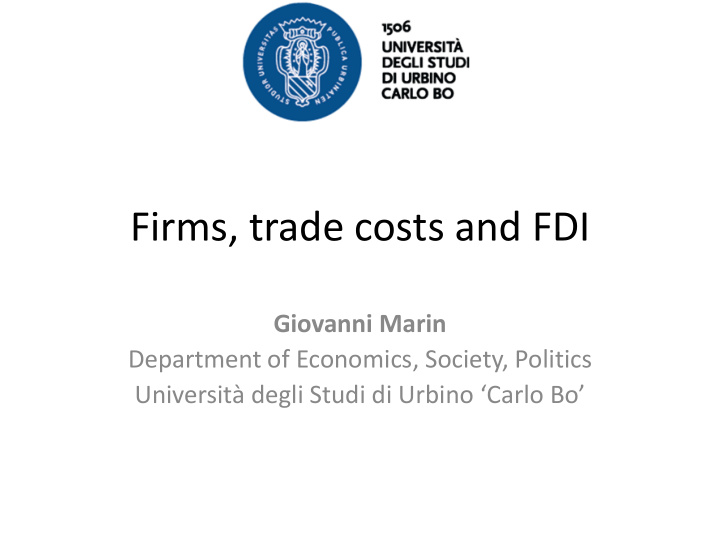 firms trade costs and fdi