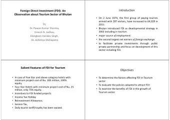 Introduction  Foreign Direct Investment (FDI): An  Observation about Tourism Sector of Bhutan