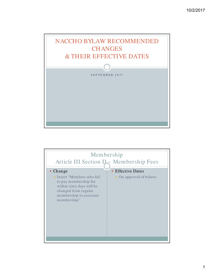 naccho bylaw recommended changes their effective dates