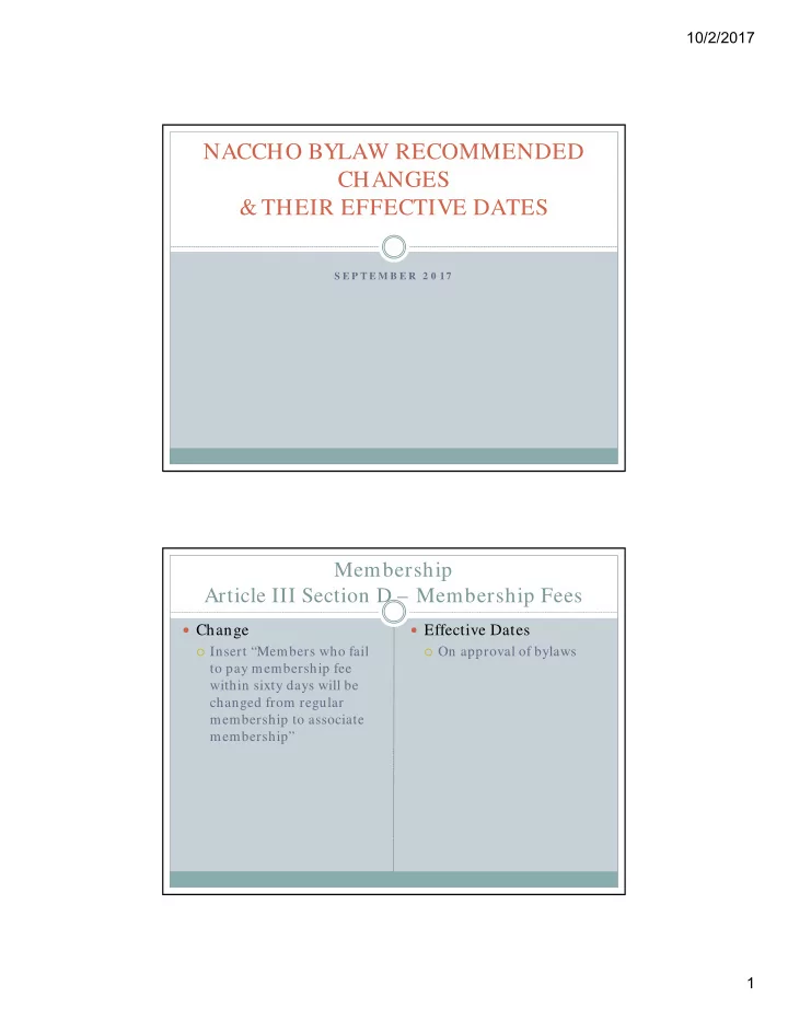 naccho bylaw recommended changes their effective dates