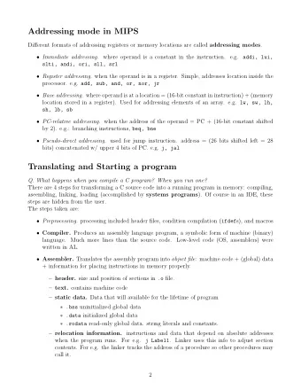 Addressing mode in MIPS Different formats of addressing registers or memory locations are called