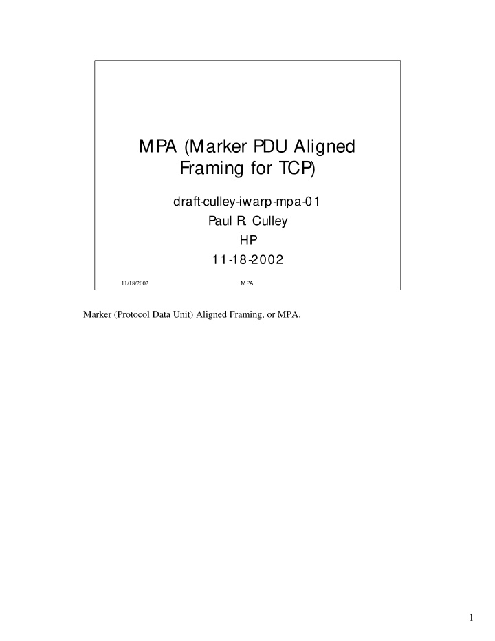 mpa marker pdu aligned framing for tcp
