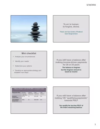 Mini checklist  Analyze your circumstances  If you still have a balance after  Identify your