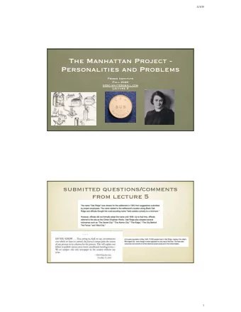 The Manhattan Project -  Personalities and Problems  Fromm Institute  Fall 2020