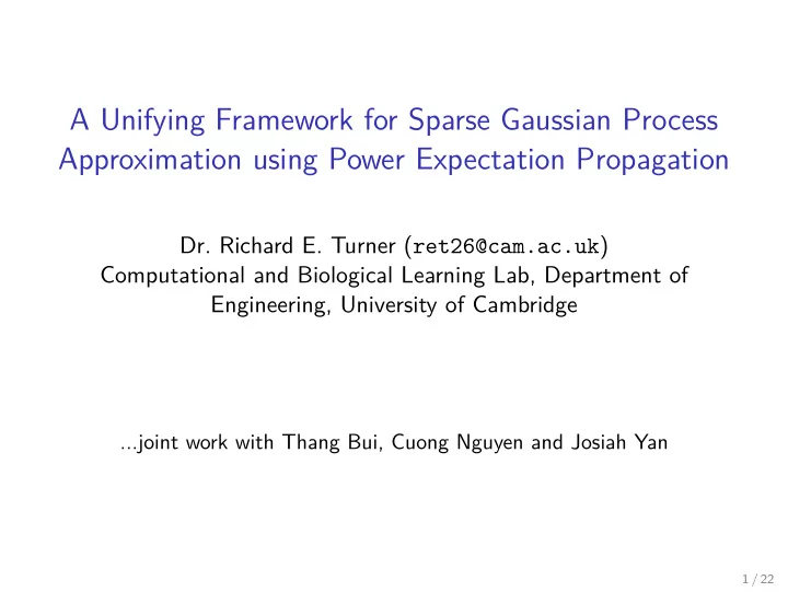 a unifying framework for sparse gaussian process