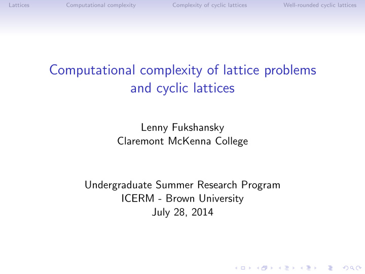 computational complexity of lattice problems and cyclic