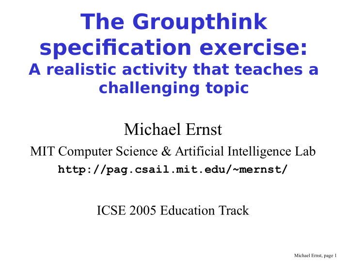 the groupthink specifjcation exercise