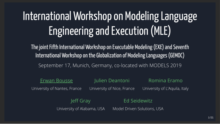 international workshop on modeling language engineering