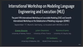 International Workshop on Modeling Language  Engineering and Execution (MLE)  The joint Fifth