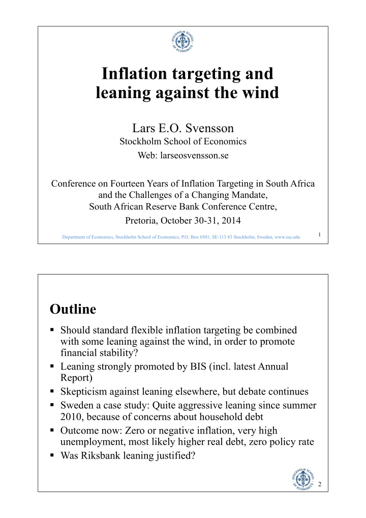 inflation targeting and leaning against the wind