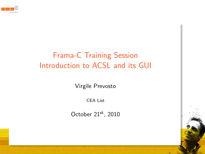 frama c training session introduction to acsl and its gui
