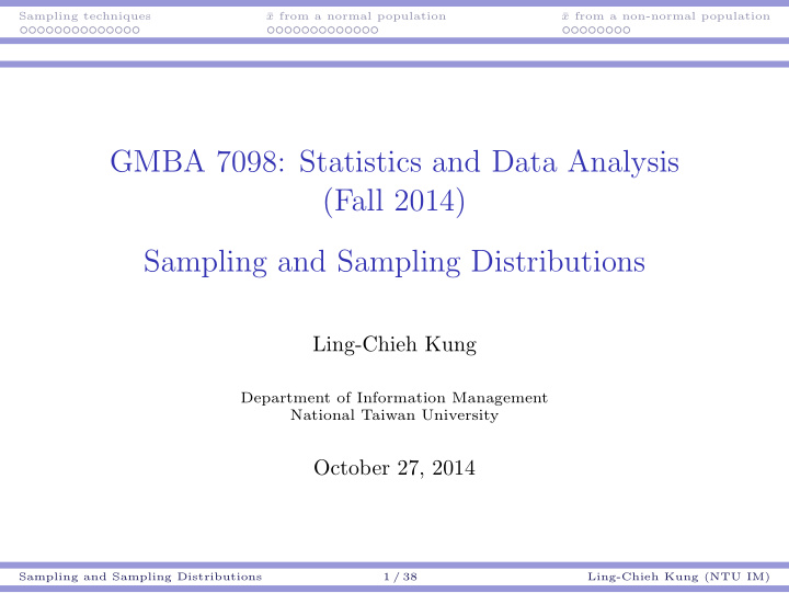 gmba 7098 statistics and data analysis fall 2014 sampling
