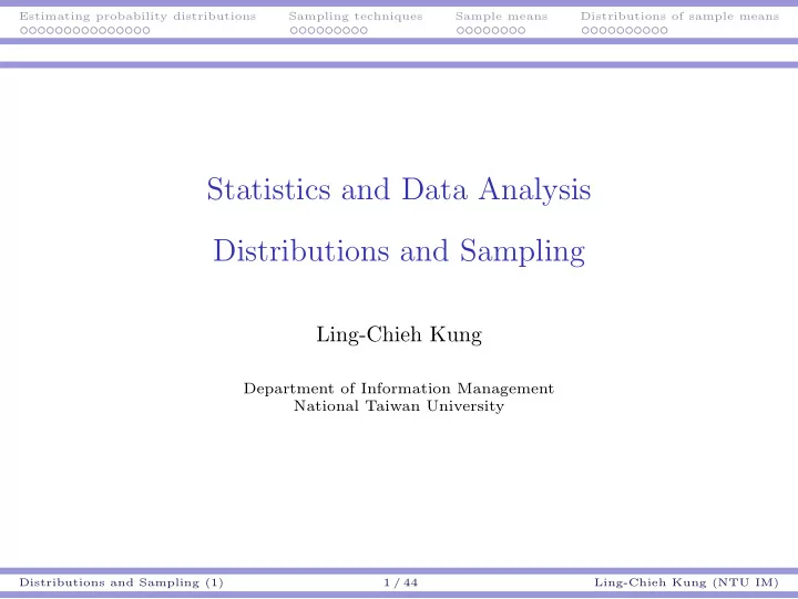 statistics and data analysis distributions and sampling