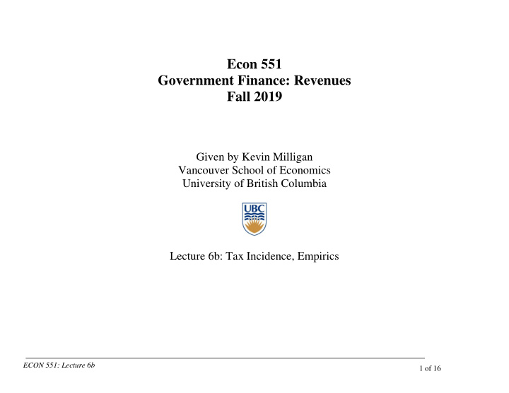 econ 551 government finance revenues fall 2019