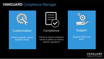 VANGUARD Compliance Manager  Support  Compliance  Customization  Supports RACF and  Performs