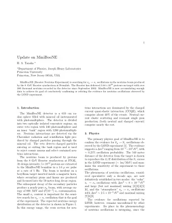 Update on MiniBooNE H. A. Tanaka a a Department of Physics, Joseph Henry Laboratories  Princeton